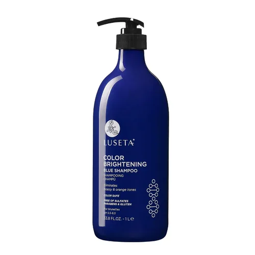 Vista 10 de Luseta - Champú azul para color castaño cobrizo y tonos fríos, depósito de color e iluminación para cabello tratado, 16.9 onzas