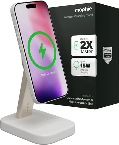 Vista 12 de Mophie Soporte de carga inalámbrico 2 en 1, certificado Qi2, cargador MagSafe para iPhone y Apple Watch, estación de carga rápida con soporte