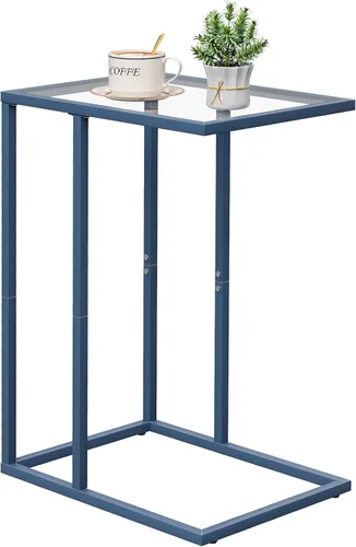 Vista 14 de Mesa auxiliar de cristal en C, mesa auxiliar para sofá, mesa auxiliar de vidrio templado con marco de metal, mesa de bandeja de TV para espacio Negro