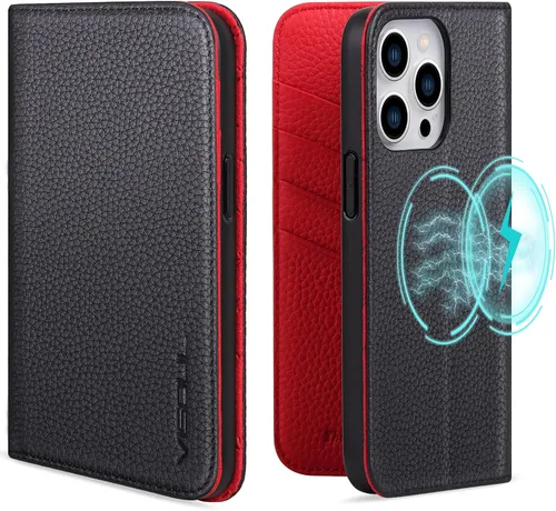 Vista 15 de VISOUL Pebbled - Funda de piel auténtica para iPhone 15 Pro Max con tarjetero y función atril magnético para iPhone 15 Pro Max (6.7 pulgadas)