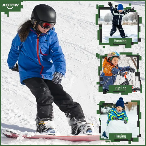 Vista 6 de AOTOW Guantes deportivos cálidos de invierno para niños, para clima frío, térmico, para nieve, pantalla táctil, para niños y niñas