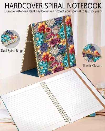 Vista 2 de Cuaderno de Diario en Espiral, Cuadernos Lindos A5 para Mujeres y Hombres, Cuaderno de Tapa Dura con Rayas Universitarias para Trabajo y Toma
