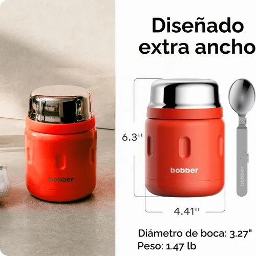 Vista 6 de BOBBER Tarro de alimentos aislado de acero inoxidable de 16 oz con boca extra ancha, cuchara y tazón integrados, mantiene el calor durante 10 horas