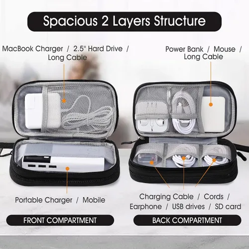 Vista 2 de Bolsa organizadora electrónica de viaje, 3 compartimentos, accesorios electrónicos portátiles para teléfono, estuche multifuncional para cable