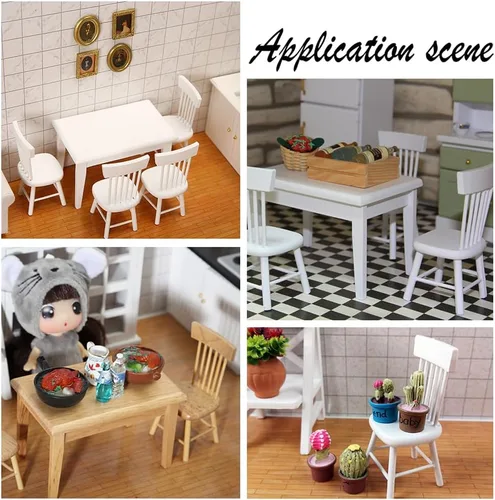 Vista 7 de PH PandaHall 4 sillas de muebles en miniatura de 1/12, mini sillas de madera, muebles pequeños, modelo de silla para boda, Navidad, mini casa Blanco