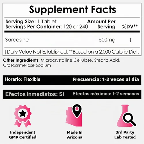Vista 2 de Nootropics Depot Tabletas de sarcosina Masticables 500 mg 120