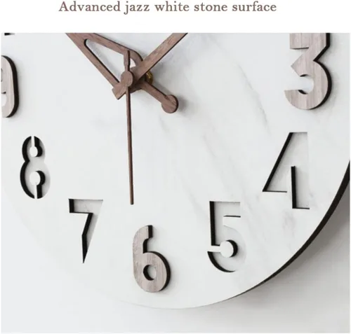 Vista 3 de SYALEO Reloj de pared redondo decorativo elegante con estampado de piedra de mármol blanco 3D, moderno, funciona con pilas, de cuarzo, silencioso