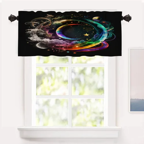 Vista 105 de Shrahala Beige and Orange Abstract Art Brushstrokes Blackout Curtain Tiers, Abstract Oil Paint Kitchen Valance Light Blocking Tier Drapes with Rod