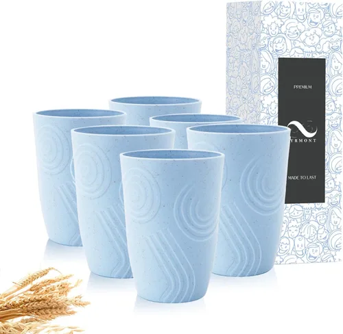 Vista 9 de PYRMONT Juego de 6 tazas de paja de trigo, tazas de café de plástico reutilizables, tazas de té con asas, juego de tazas de 16 onzas para café