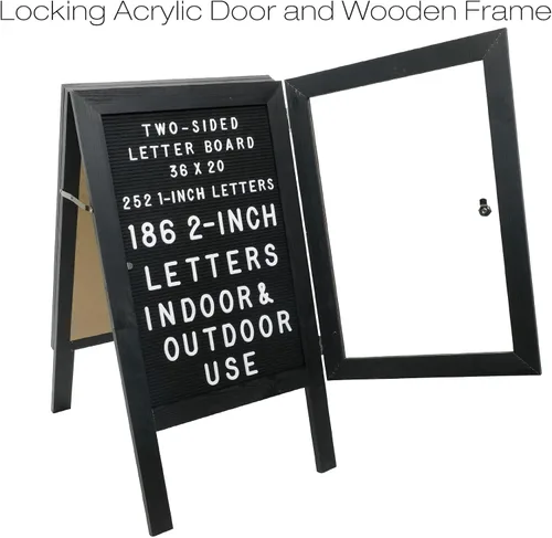 Vista 2 de EXCELLO GLOBAL PRODUCTS Letrero grande de madera en forma de A para acera, tablero de fieltro de 36 x 20 pulgadas con letras intercambiables