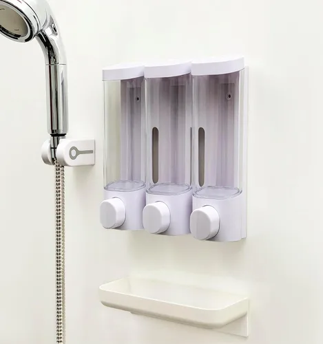 Vista 11 de RANKADO - Dispensador de jabón de ducha de lujo, 2 cámaras, sin taladro, dispensador de champú y acondicionador de baño, montado en la pared