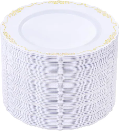 Vista 20 de DaYammi 60 platos de plástico blanco, platos de postre desechables de 7.5 A Blanco