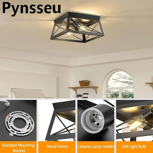 Vista 4 de Pynsseu - Lámpara de techo de estilo industrial, 2 focos, lámpara de techo para cocina, para isla, comedor, dormitorio, vestíbulo, pasillo, 1