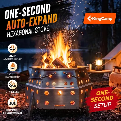 Vista 2 de KingCamp Portable Camping Grill 304 Stainless Steel Wood Barbecue Grill