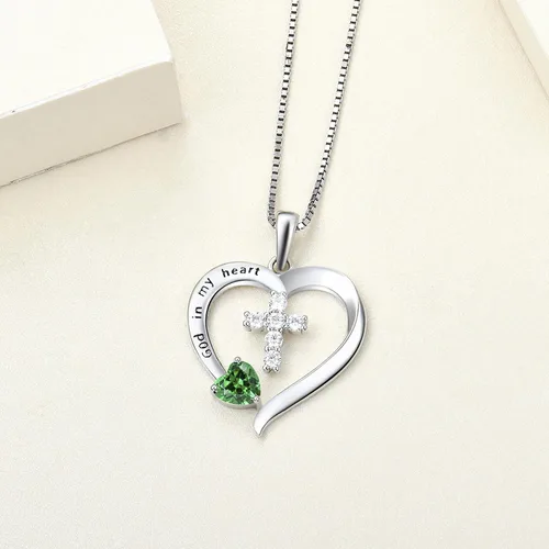 Vista 4 de YL Collar de cruz de corazón para mujer, plata de ley, Dios en mi corazón, colgante de cruz crucifijo