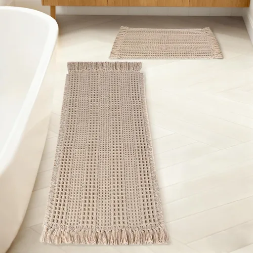 Vista 10 de Tapete de baño con borlas, tapete de baño con borlas, tapete de baño antideslizante para suelo de baño, tapete de baño bohemio ultra suave, tapete