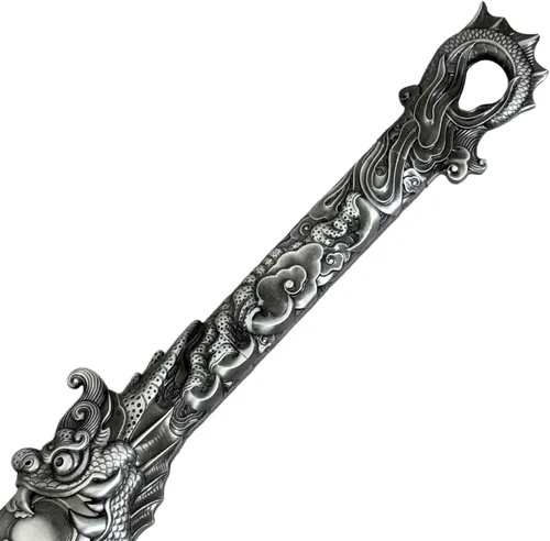 Vista 6 de Espada forjada hecha a mano Samurai Espada Apoyos Katana no afilada Espiga Completa Acero Inoxidable Dragón Rojo/Negro