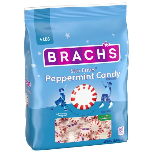 Vista 4 de Brach's Star Brites Caramelo de Menta, Caramelos Envueltos Individualmente, Mega Pack, Bolsa a Granel de 4 Libras (360 Piezas) (Paquete de 2)