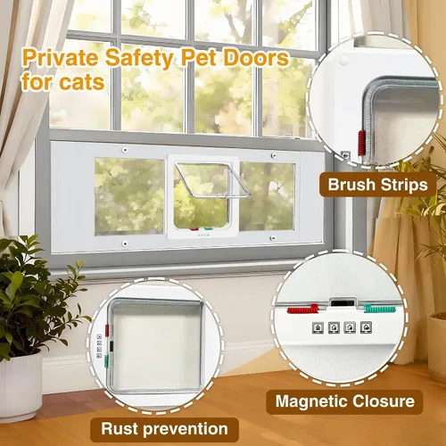 Vista 4 de Cat Door for Window,H 13.3" Adjustable Width 28-33”, Window Pet Door Insert for Cat& Small Dog with 4 Locking Modes, Quick-Fit Clear Cat Window Door