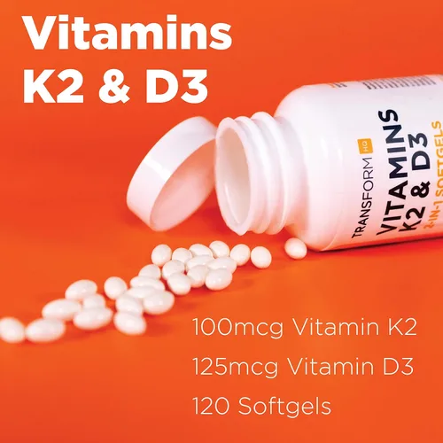 Vista 6 de TransformHQ Vitamina K2 (MK7) (100 mcg) + vitamina D3 (5000 UI) 120 cápsulas blandas, sin gluten y sin OMG