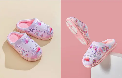 Vista 2 de Everyday Delights Hello Kitty Flowers - Pantuflas de felpa para niñas y niños