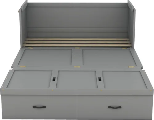 Vista 6 de Baúl móvil Murphy de tamaño Queen con módulo USB integrado de doble alimentación/USB, armario moderno y tradicional de madera maciza con cajón Gris-A