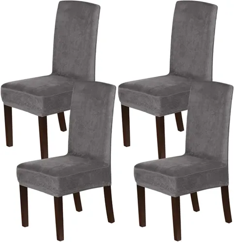 Vista 9 de Fundas elásticas de terciopelo para sillas de comedor, suaves, extraíbles y de comedor, color negro, 2