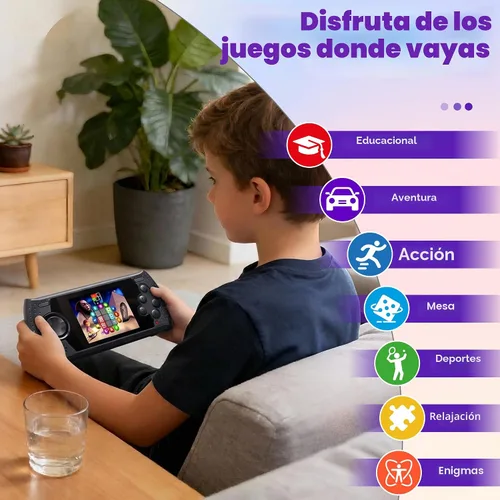Vista 4 de Consola de Juegos Portátil de 16 Bits para Niños con 230 Videojuegos Clásicos Retro HD Incorporados, Recargable por USB, Pantalla de 3.0 Pulgadas