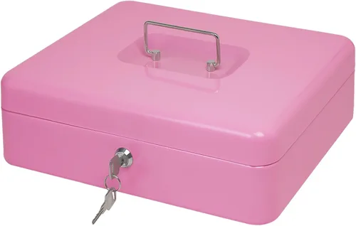 Vista 6 de Caja de efectivo de acero con cerradura de llave, organizador de dinero pequeño de metal con bandeja para dinero, caja de almacenamiento de efectivo