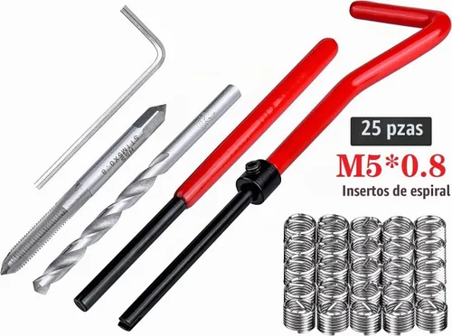 Vista 2 de Kit de 30 piezas de inserción de reparación de roscas M5 x 0.03 in, kit de reparación de roscas de acero inoxidable, compatible con bobinas