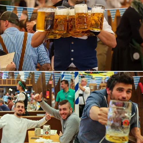 Vista 5 de Bandera de banderín de Oktoberfest de 150 pies – 5 paquetes de doble cara Oktoberfest bávara fiesta bávara banderas decorativas a cuadros azules