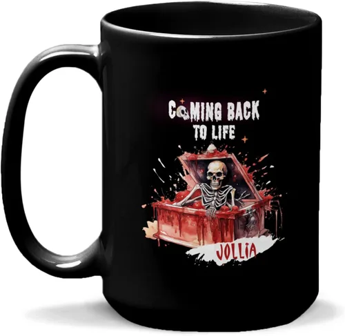 Vista 8 de Taza de café personalizada de Halloween 2023, taza de café de calavera floral, taza de Halloween personalizada con nombre, taza de cerámica floral