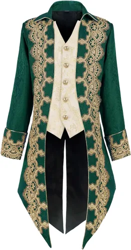 Vista 9 de Chaqueta Medieval para Hombre, Estilo Cola Vintage, Bordado Gótico Steampunk Yt2303