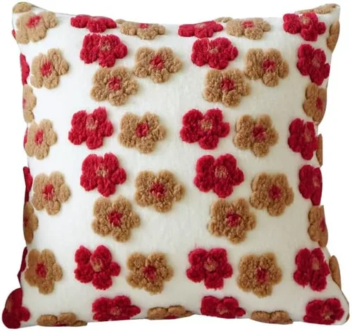 Vista 9 de Funda de almohada de forro polar bereber de gamuza de camelia, funda de cojín tridimensional con flores para sala de estar, sofá, oficina, Negro