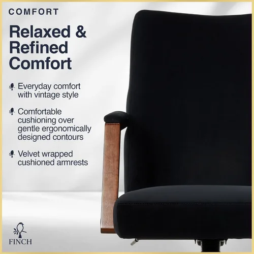 Vista 4 de Finch NEO ONE - Silla ejecutiva ergonómica giratoria de tela de terciopelo/madera, color negro (52304-BLK)