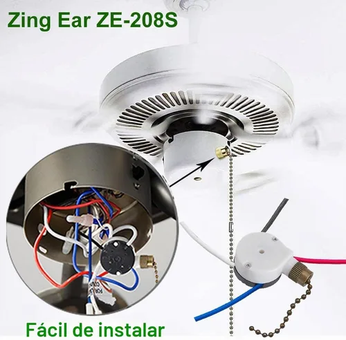 Vista 5 de Interruptor para ventilador de techo Zing Ear ZE-208s E89885 de 3 velocidades con 4 cables, cadena de control con 4 cables preinstalados, parte