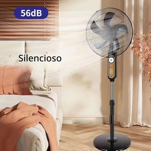 Vista 2 de Ventilador de energía solar – con control remoto y panel solar, ventilador solar de pie de 16 pulgadas, 4 velocidades, con diseño de iluminación