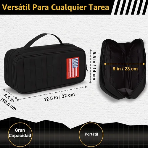 Vista 5 de Bolsa de herramientas táctica para hombres, bolsa de herramientas de boca ancha resistente al agua, bolsas de alcance multiusos con asa con Negro