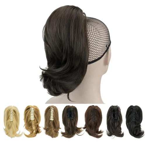 Vista 10 de IMISSU Lindas extensiones de cabello de cola de caballo de garra corta, extensiones de cabello grueso con clip en pequeñas piezas de pelo de cola