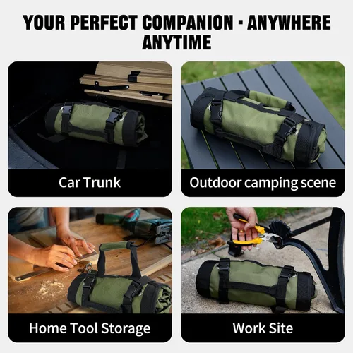 Vista 6 de Bolsa de herramientas portátil plegable enrollable impermeable con 5 compartimentos y 2 bolsillos desmontables, bolsa de herramientas resistente