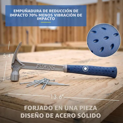 Vista 3 de Estwing Serie Ultra - Martillo de carpintero de mango corto de 15 oz con boca lisa y mango reductor de impactos - E6-15SR Fabricado en Estados