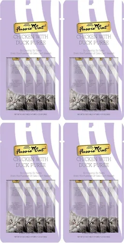 Vista 26 de Fussie Cat Golosinas prémium para gatos en puré de atún, golosinas para lamer, 3 paquetes de tubos de 4 a 0.5 onzas, (12 tubos en total), variedad