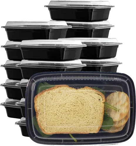 Vista 4 de 50 sets Rectángulo 24oz Recipientes de preparación de comidas con tapas para microondas Contenedor de comida plástico BPA libre rectángulo