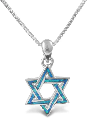 Vista 5 de AJDesign Collar de estrella de David para mujer en plata de ley y ópalo azul creado con dije de joyería judía