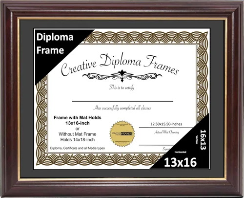 Vista 42 de Creative Picture Frames Marco para Diploma de Caoba con Borde Dorado de 12x16 pulgadas con Vidrio y Paspartú Negro y Colgadores de Pared Instalados