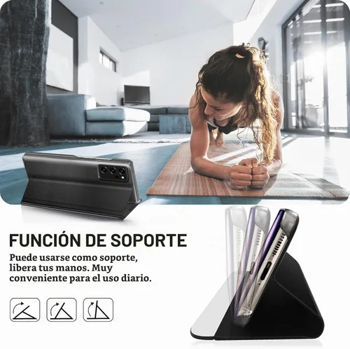Vista 6 de Funda de cuero transparente para Samsung Galaxy Note 20 Ultra 5G para Samsung Note 20 Ultra, espejo delgado, PC duro, función atril de lujo, a Negro