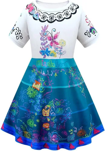 Vista 3 de Vestido Mirabel para niños disfraz de cosplay para niñas vestido de Mirabel Madrigal falda de princesa vestido de verano para fiesta de cumpleaños