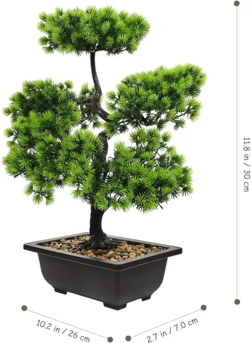 Vista 2 de Yardwe Árbol de pino bonsái artificial: plantas de imitación de pino en maceta, arreglos florales acogedores, decoración de Feng Shui, centros