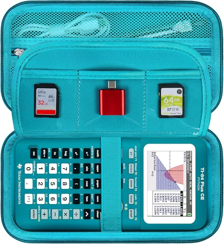Vista 13 de BOVKE Funda rígida para calculadora de colores Texas Instruments TI-84 Plus CE, TI-84 Plus/TI-83 Plus CE, bolsillo con cremallera adicional para Azul