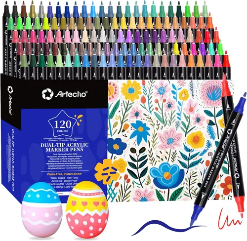 Vista 9 de Artecho Bolígrafos de pintura con purpurina, 12 colores acrílicos con purpurina con punta extra fina de 0.028 in para pintura de rocas, piedra